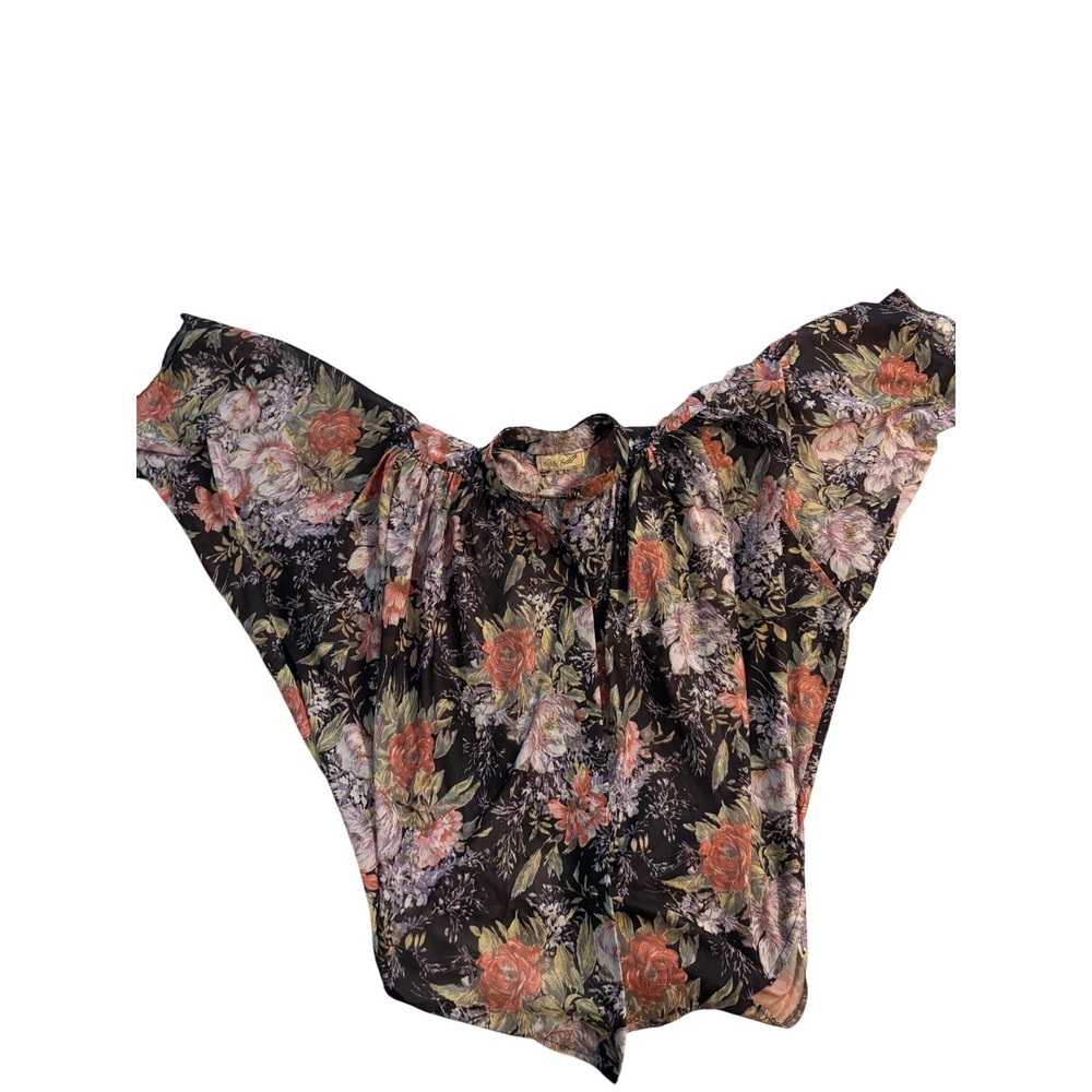 Ms. Sugar Blouse Romantic Dark‎ Floral Black Multi Dolman Sleeve One Size